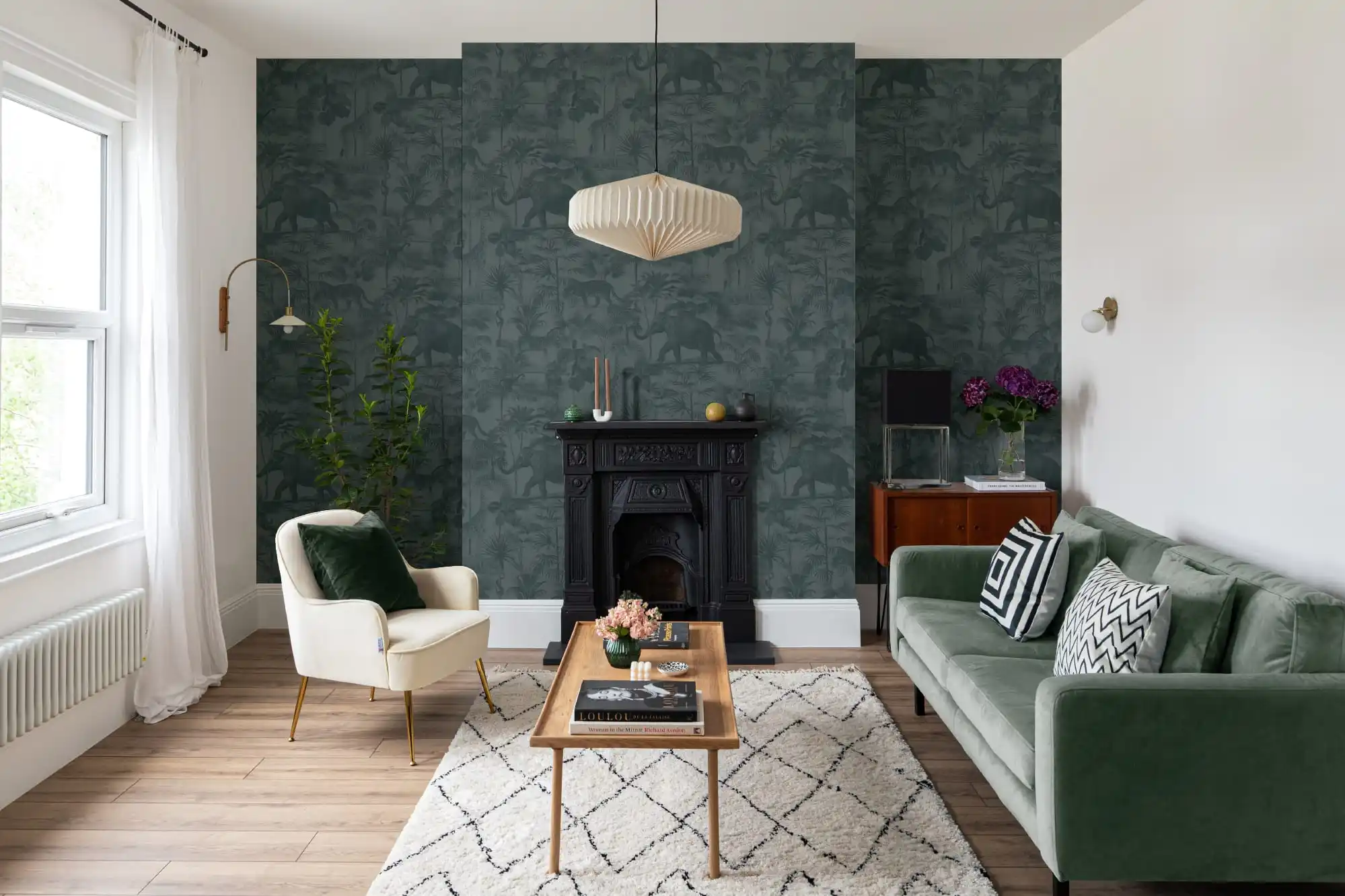 Accent wall wallpaper in modern bedroom